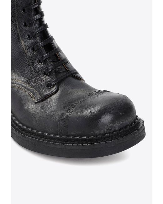 Miu Miu Black Lace-Up Vintage Calf Leather Ankle Boots