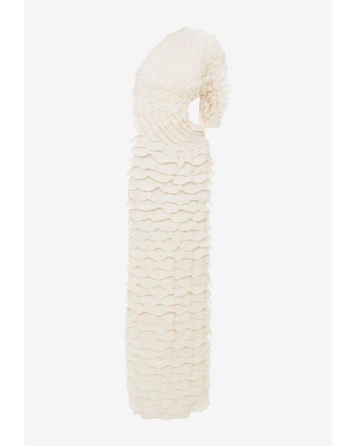 Chloé White One-Shoulder Ruffled Maxi Dress