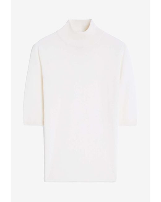 Max Mara White Cecina Turtleneck Wool Knit Top