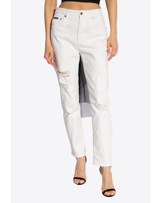 Dolce & Gabbana White Distressed Straight-Leg Jeans