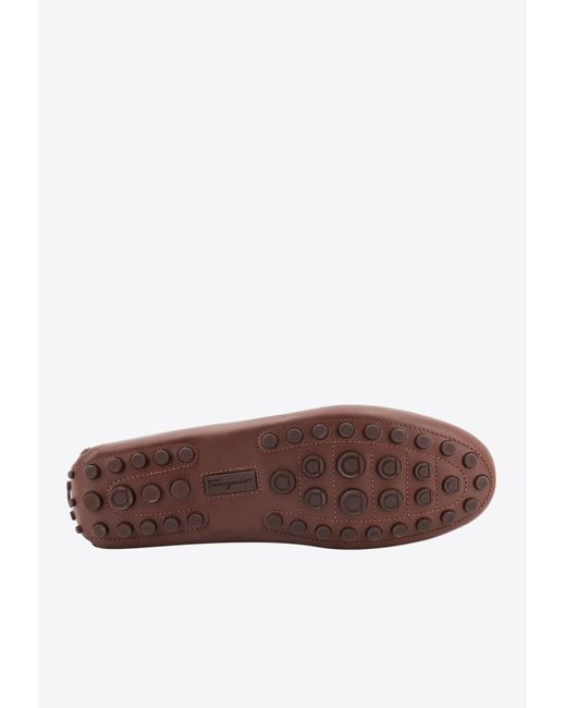 Ferragamo Brown Logo Leather Loafers for men