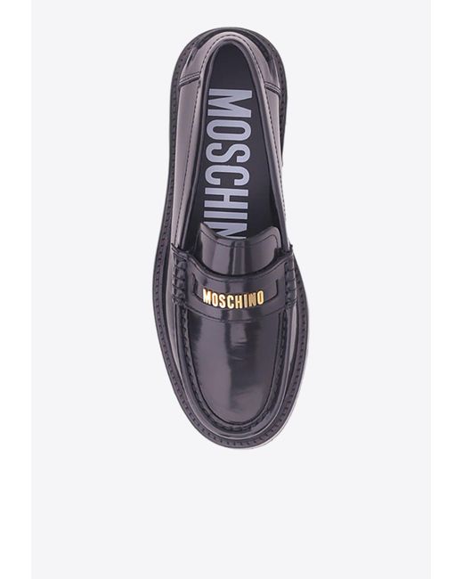 Moschino Black Logo Lettering Leather Loafers