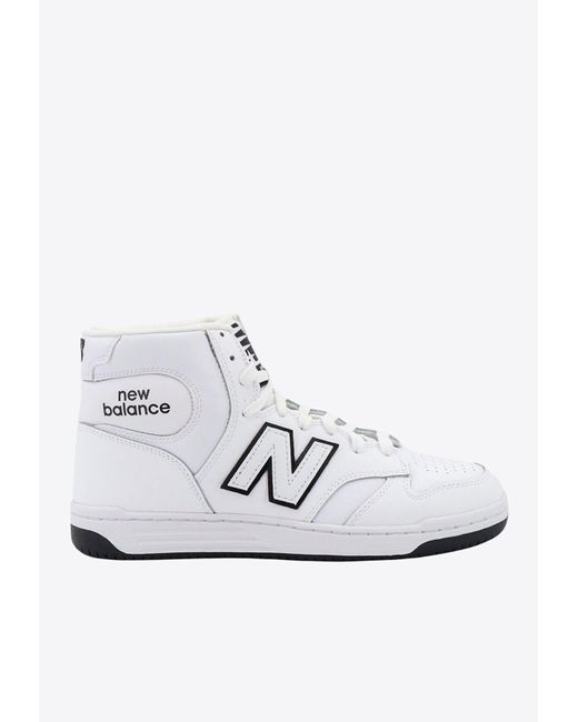 New Balance White 480 Leather High-Top Sneakers for men