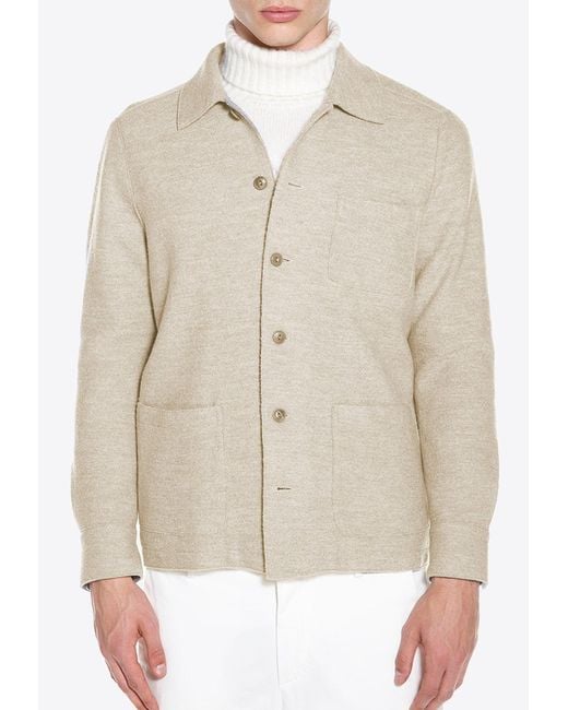 Eleventy Natural Wool Knitted Overshirt Jacket for men