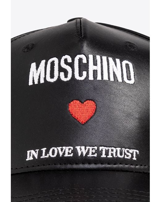 Moschino Black Logo Embroidered Leather Baseball Cap