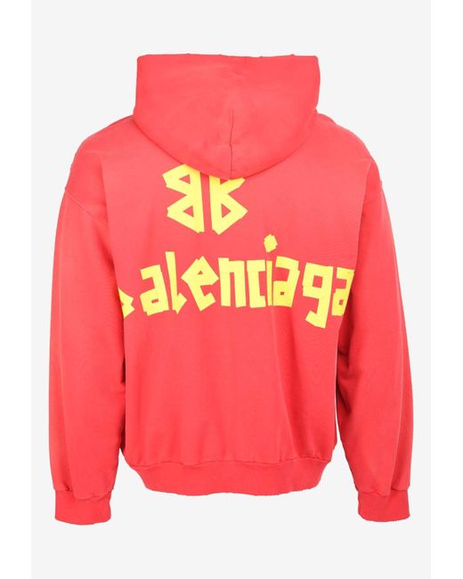 Balenciaga Tape Logo Oversized Hoodie in Red for Men Lyst