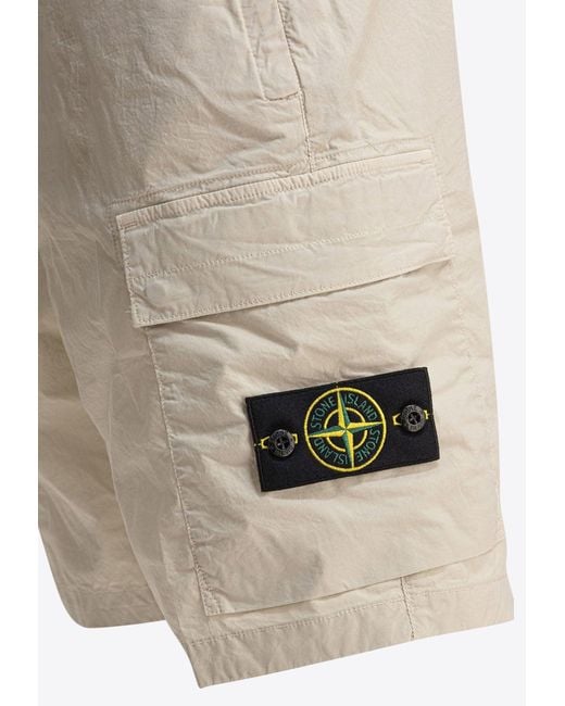 Stone Island White Compass Patch Bermuda Shorts for men