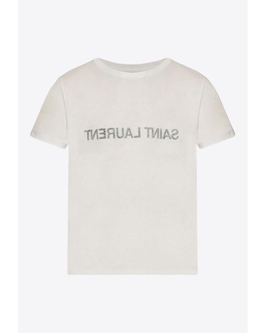 Saint Laurent White Reverse Logo T-Shirt for men