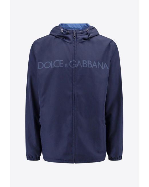 Dolce & Gabbana Blue Logo Print Reversible Windbreaker Jacket for men
