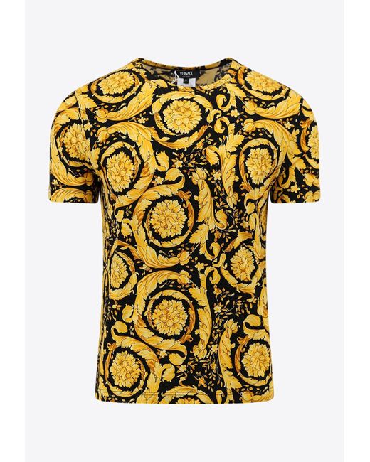 Versace Yellow Barocco Print Crewneck T-Shirt for men