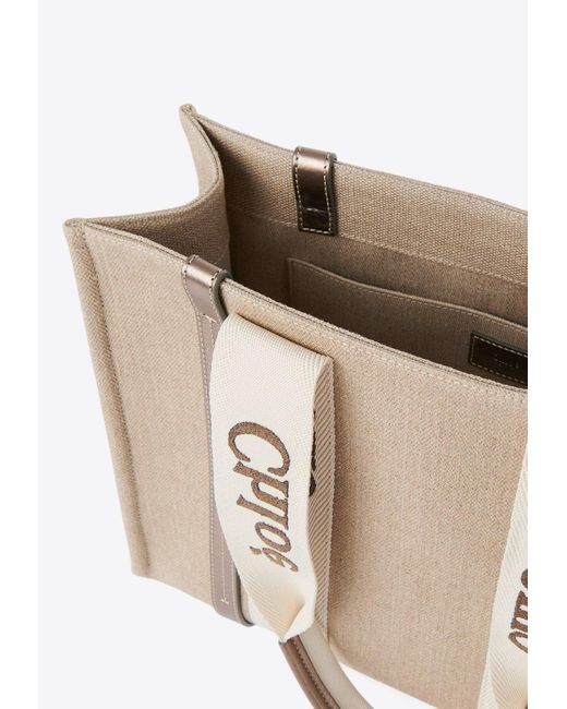 Chloé Natural Woody Leather And Linen Tote Bag
