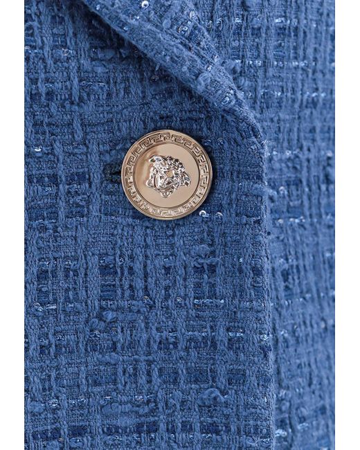 Versace Blue Tweed Double-Breasted Blazer
