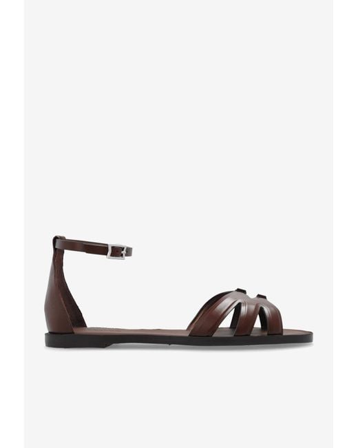 Max Mara White Cut-Out Leather Flat Sandals