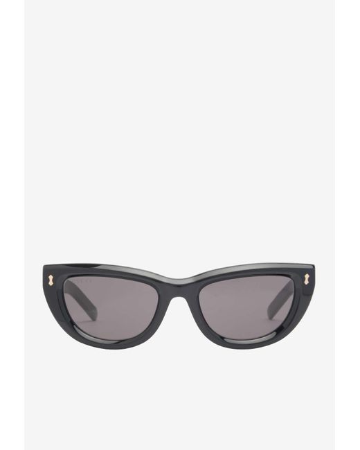 Gucci Gray Cat-Eye Sunglasses With Rivets