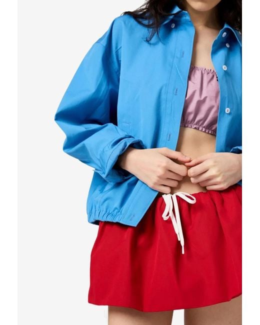 Miu Miu Logo Embroidered Poplin Mini Skirt
