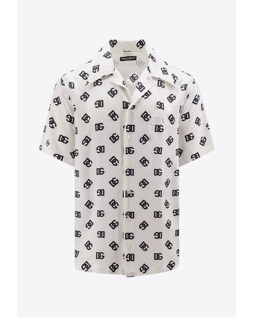 Dolce & Gabbana White All-Over Dg Logo Bowling Shirt for men