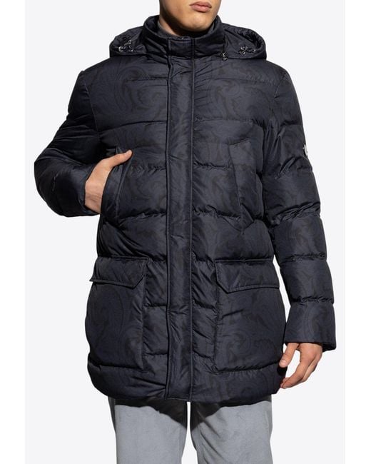 Etro Blue Long Paisley Down Jacket for men