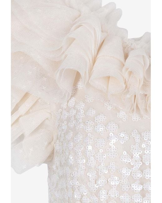 Needle & Thread White Raindrop Bodice One-Shoulder Gown