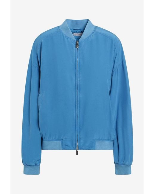 Versace Blue Overdyed Silk Bomber Jacket