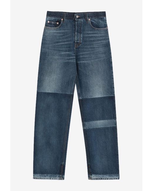Gucci Women's Blue Two-Tone Wide-Leg Jeans