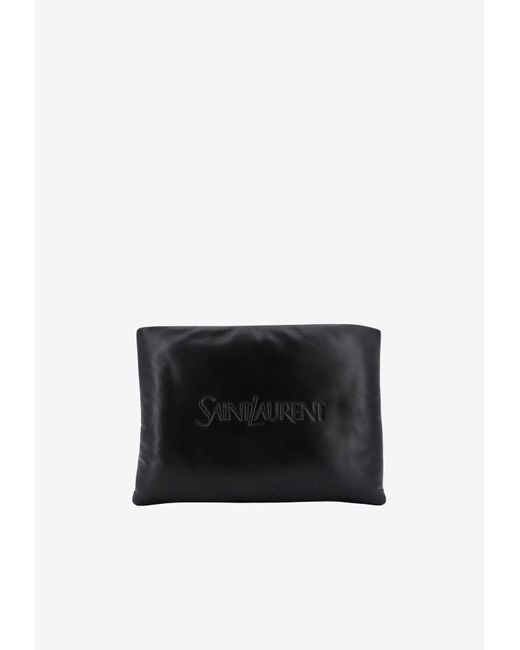Saint Laurent White Large Puffy Leather Pouch for men