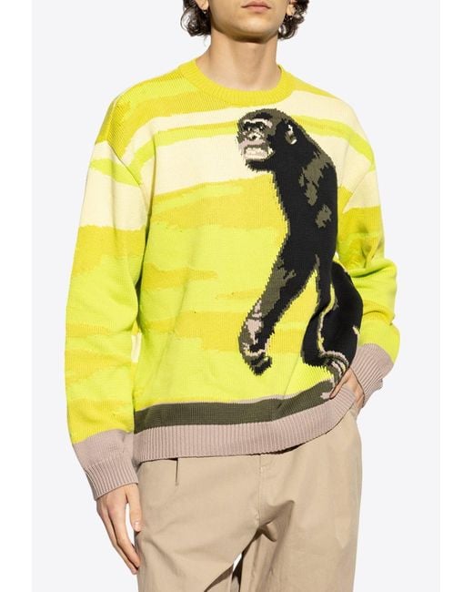 Moschino Yellow Chimpanzee Intarsia Knit Sweater for men