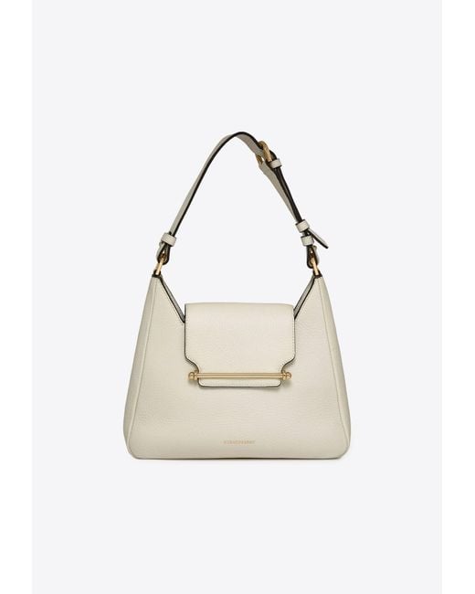 Strathberry White Multrees Grained Leather Hobo Bag