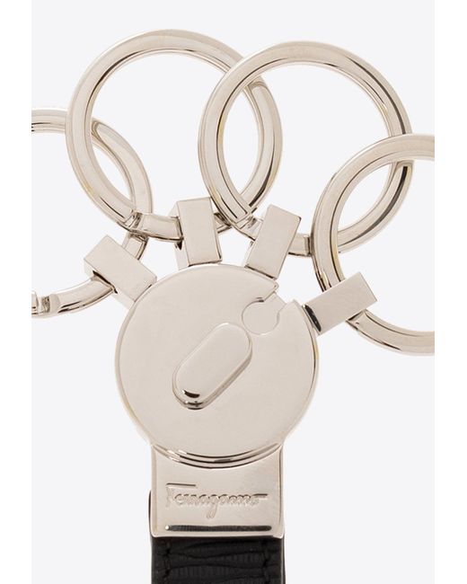 Ferragamo White Engraved-Logo Leather Keychain for men