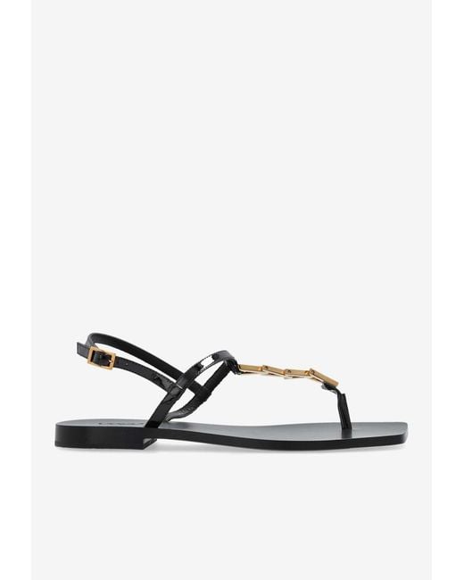 Versace White V-Chain Leather Flat Sandals