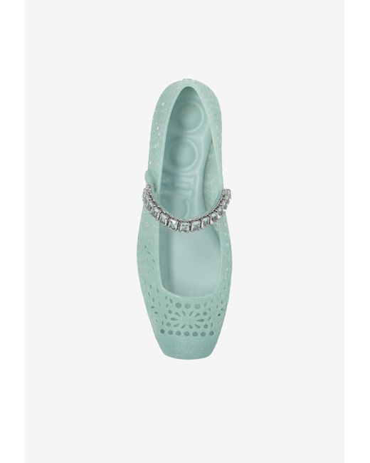 Jimmy Choo Green The Jelly Crystal Embellished Ballet Flats