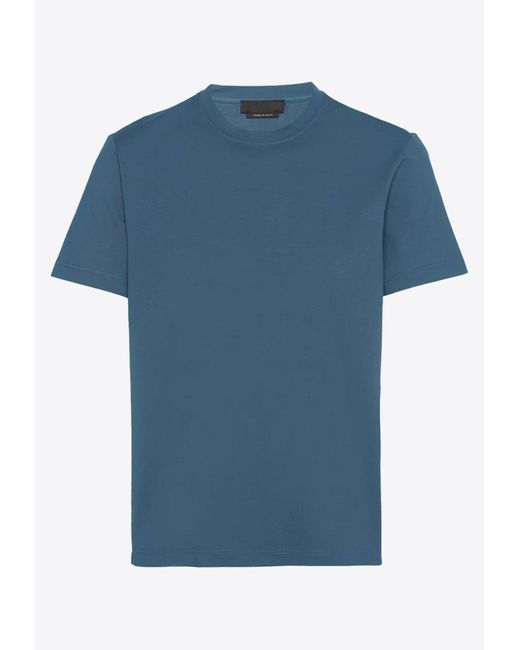 Prada Blue Crewneck Solid Slim Fit T-Shirt for men