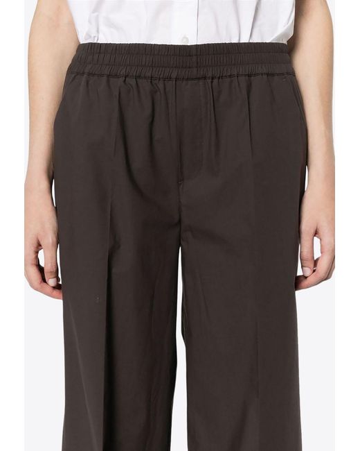 P.A.R.O.S.H. Brown Elastic-Waist Straight-Leg Pants