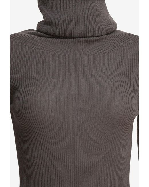 Rick Owens Brown Turtleneck Wool Sheer Sweater