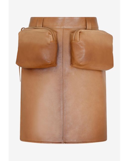 Miu Miu Brown Knee-length Leather Skirt