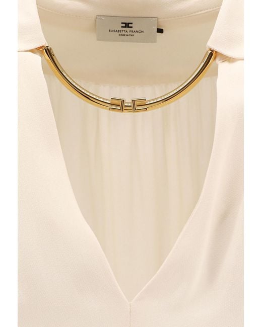 Elisabetta Franchi Natural V-Neck Chain-Embellished Shirt