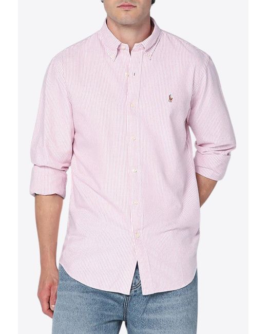 Polo Ralph Lauren Men's Pink Striped Logo Oxford Shirt