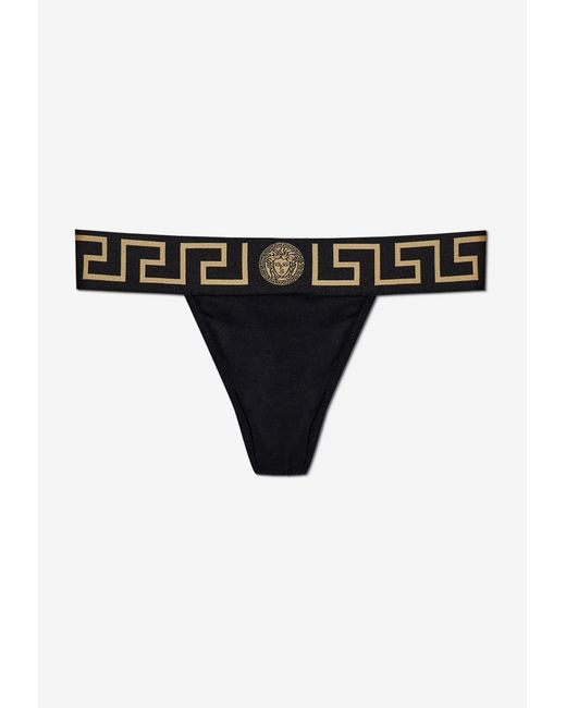 Versace Black Greca Border Thong