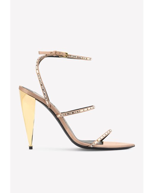 Tom Ford Satin Crystal Blade 105 Open-toe Sandals in Gold (Metallic ...