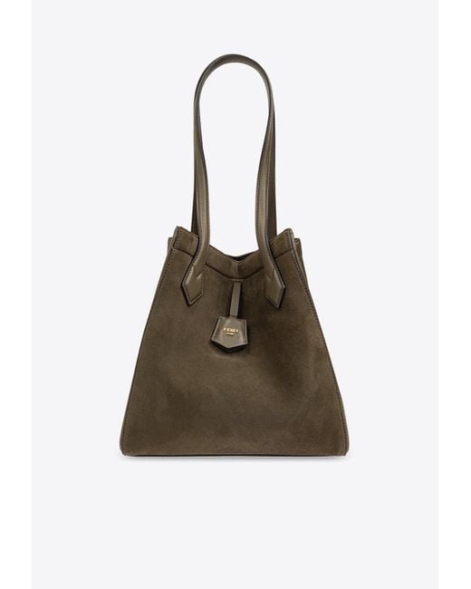 Fendi Green Medium Origami Suede Shoulder Bag