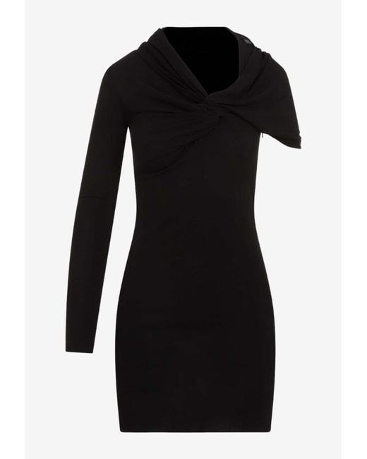 Saint Laurent Black One-Shoulder Mini Sheath Dress