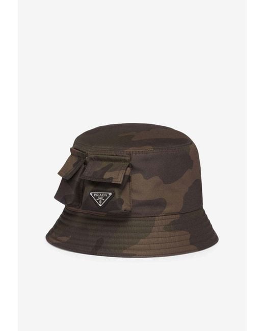 Prada Brown Camouflage Print Bucket Hat for men