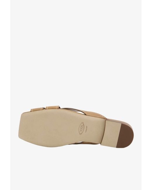 Tod's Brown Stitched Leather Slides