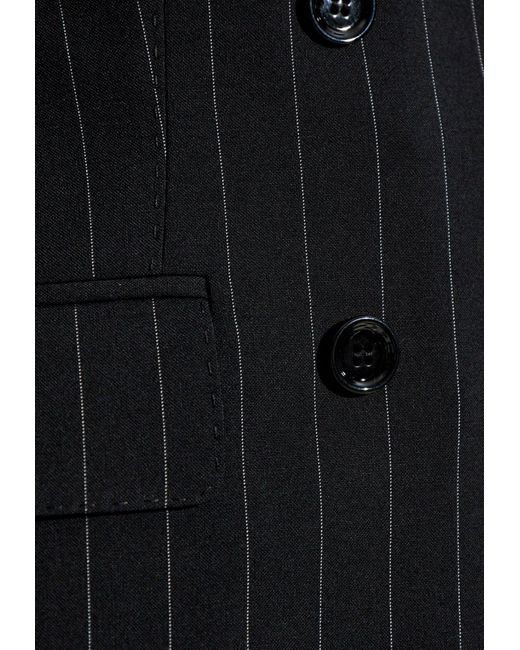 Dolce & Gabbana Black Double-Breasted Pinstriped Blazer