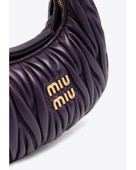Miu Miu Blue Mini Wander Quilted Leather Hobo Bag