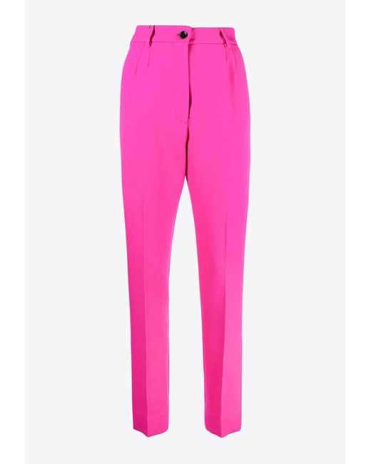 Dolce & Gabbana Pink High-Waisted Tailored Pants With Slits