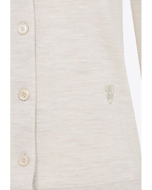 Burberry White B Shield Embroidered Wool Sweater