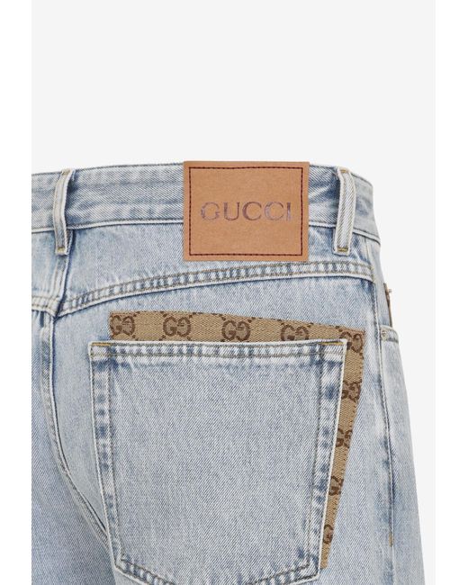 Gucci Blue Straight-Leg Jeans With Logo Pocket Insert for men