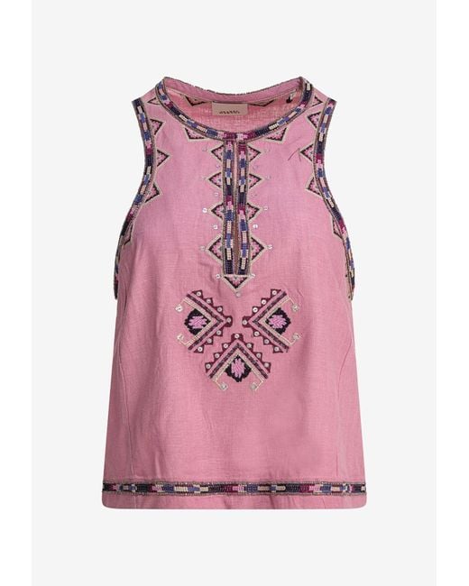 Isabel Marant Pink Embroidered Silk Tank Top