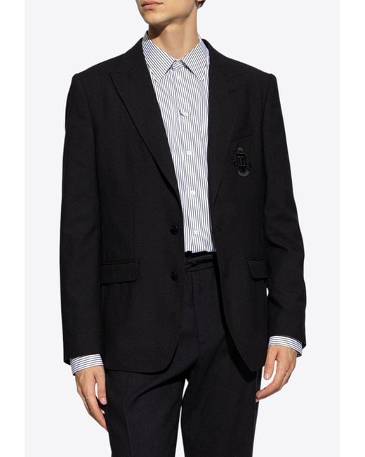 Dolce & Gabbana Black Single-Breasted Dg Logo Wool Blazer for men