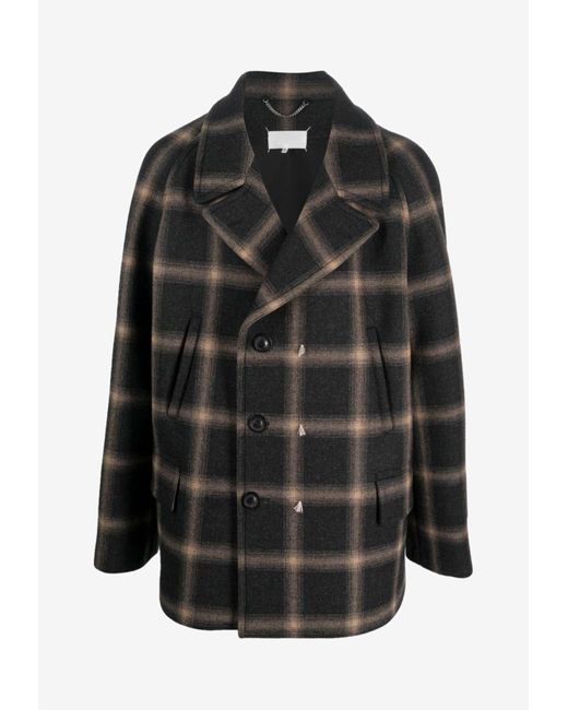 Maison Margiela Black Pendleton Checked Double-Breasted Coat for men